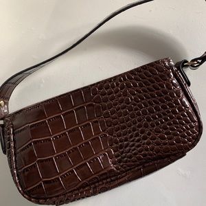 brown y2k croc skin baguette purse bag